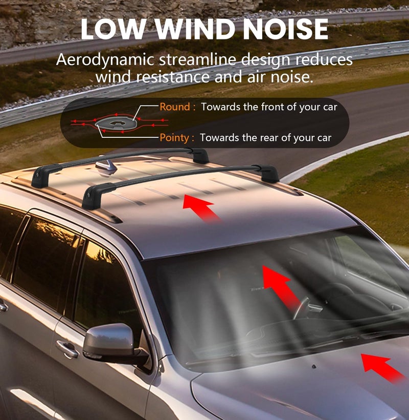 Soruci 300lbs Lockable Roof Rack Cross Bars Compatible with Jeep Grand Cherokee Altitude & SRT & Trackhawk 2011-2022 with Roof Black Moldings, Aluminum Roof Crossbar for Cargo Carrier Kayak Snowboard - Image 5